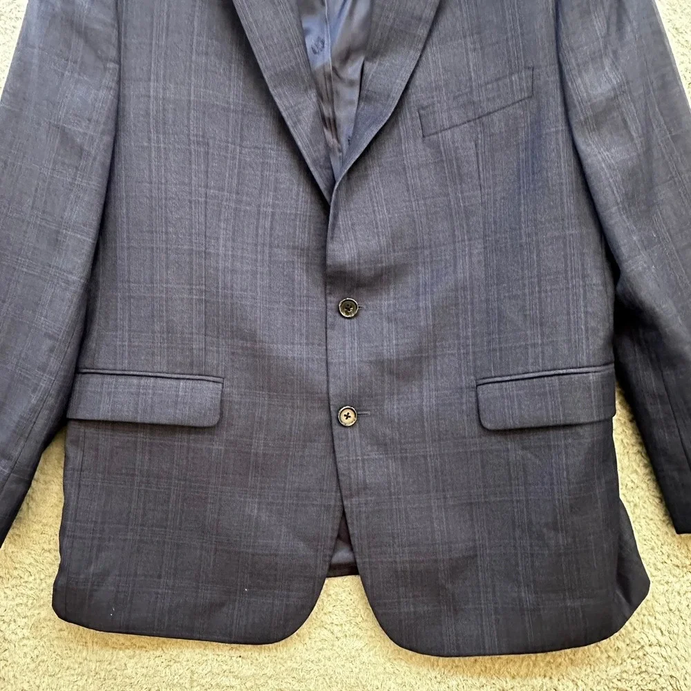 Lauren Ralph Lauren Mens 44R Navy Blue Glen Plaid Two Button Blazer Sport Coat
